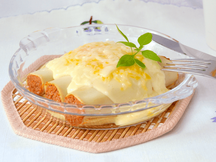 Canelones de pollo y paté de jamón