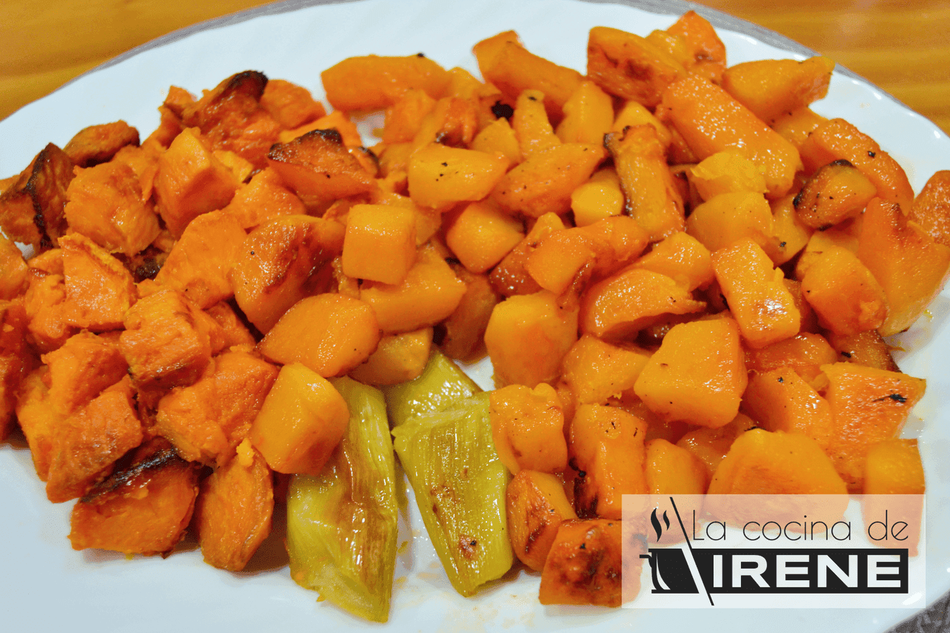 Calabaza asada con boniato y puerro