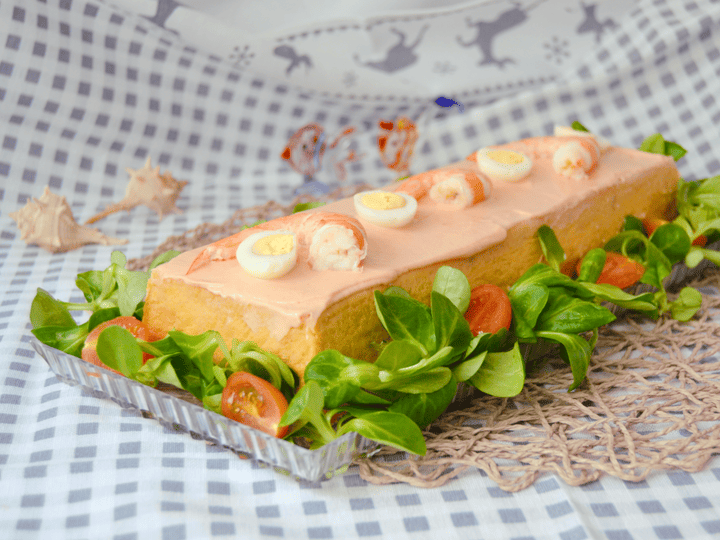 Pudin de merluza y langostinos