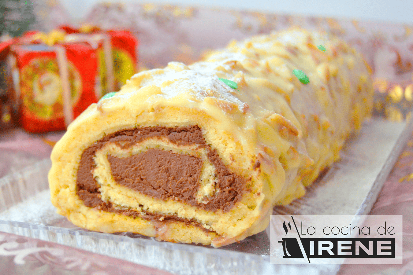 Tronco de trufa y chocolate blanco
