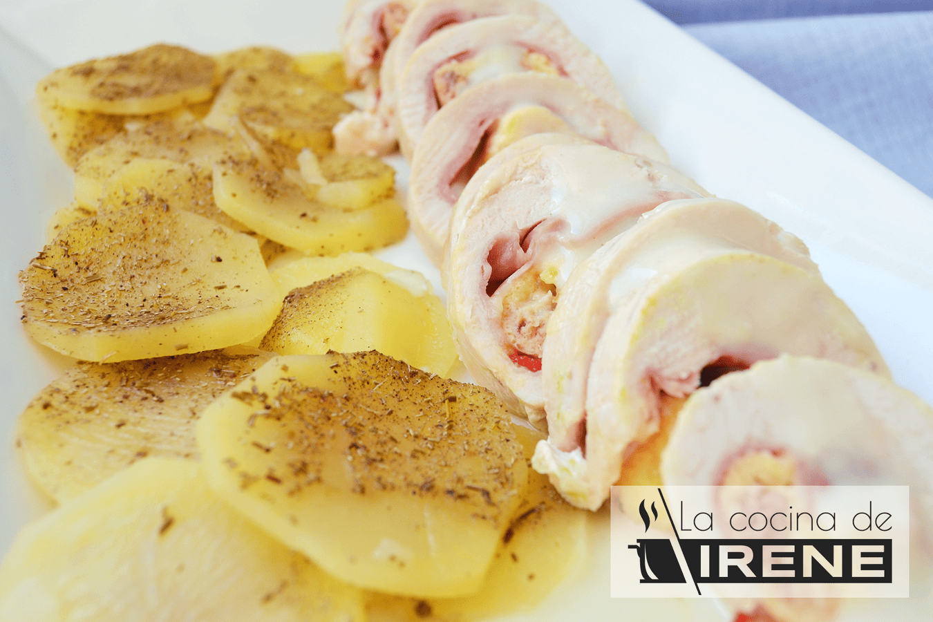 Pechuga de pollo rellena de tortilla, jamón y queso