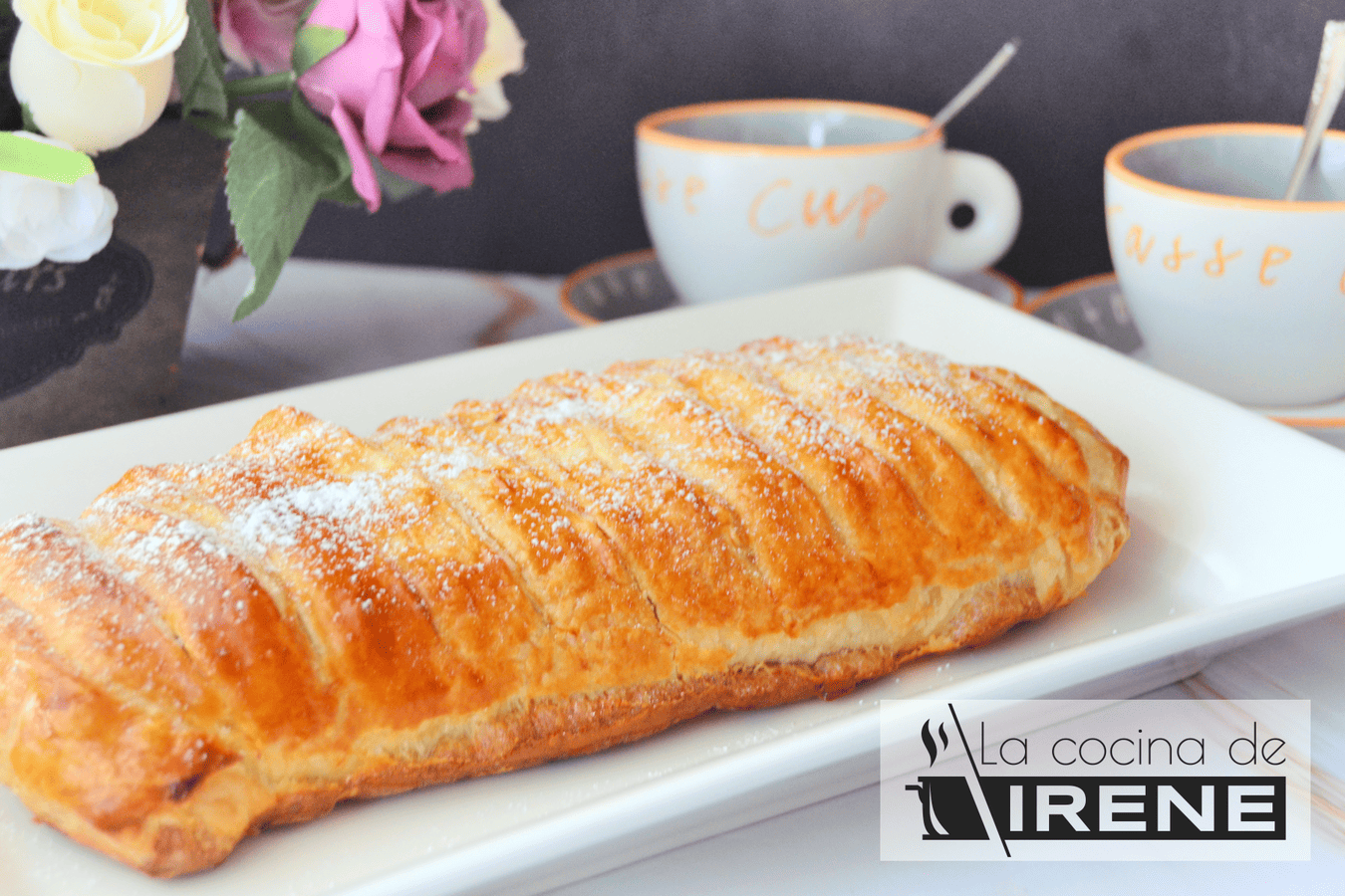 Trenza de hojaldre rellena de turrón de chocolate