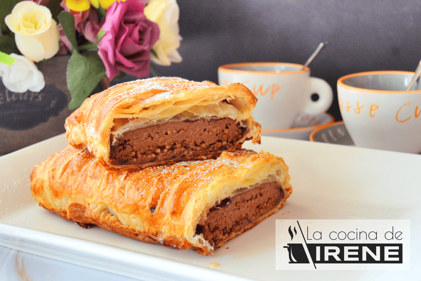 Trenza de hojaldre rellena de turrón de chocolate